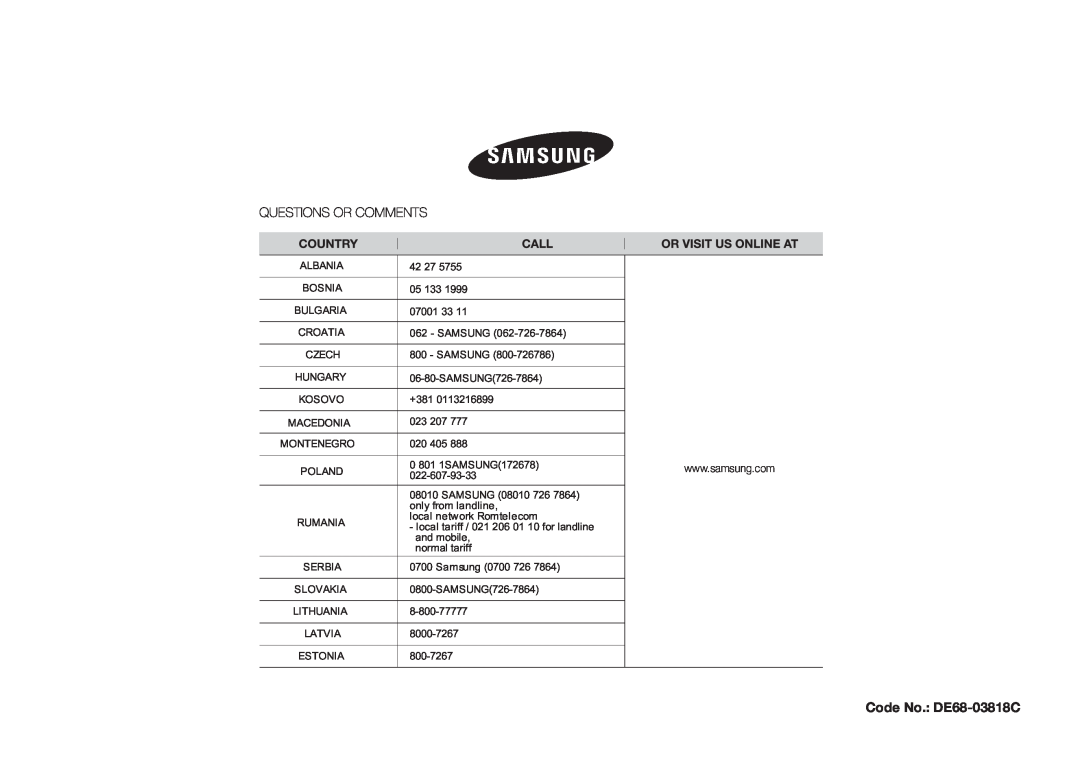 Samsung MS89F, ME89F manual Code No.: DE68-03818C 