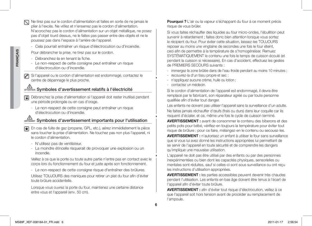 Samsung MS89F-S/XEF, ME89F-1S/XEF manual Français 