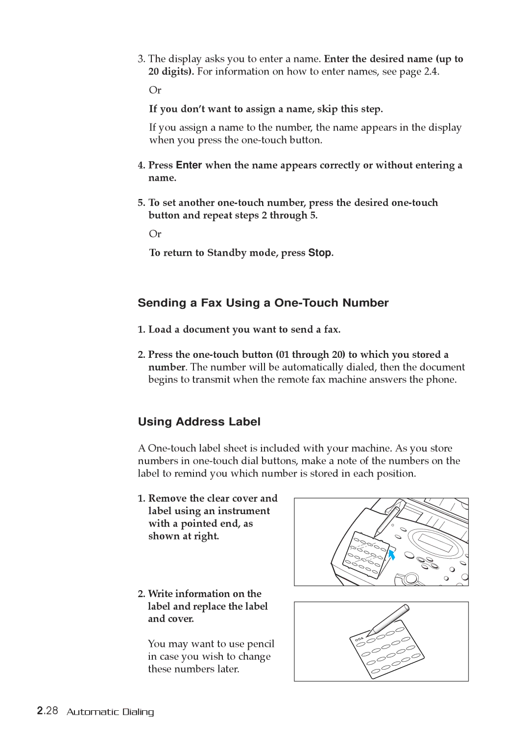 Samsung MSYS 5200 manual Sending a Fax Using a One-Touch Number, Using Address Label 