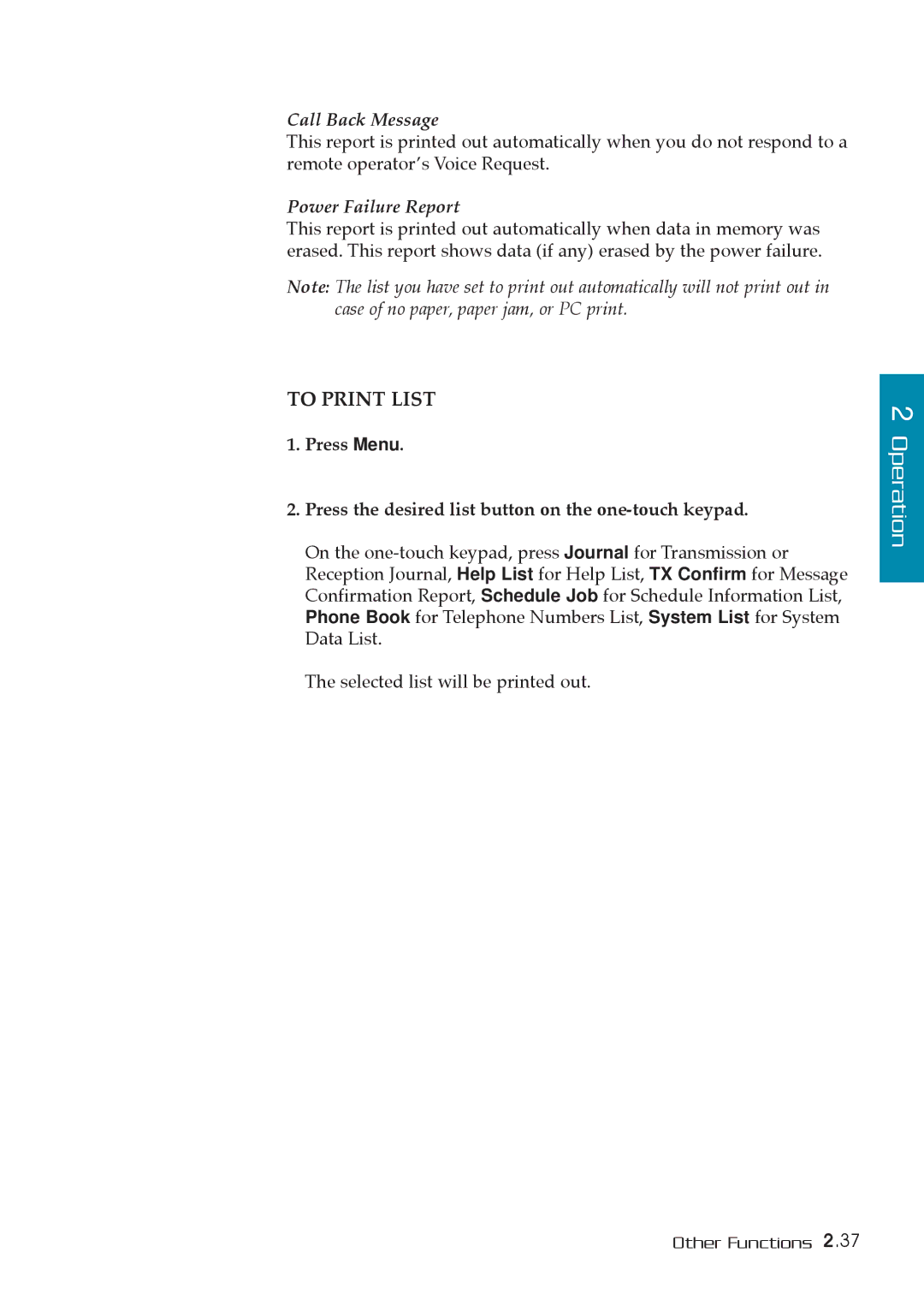 Samsung MSYS 5200 manual To Print List 