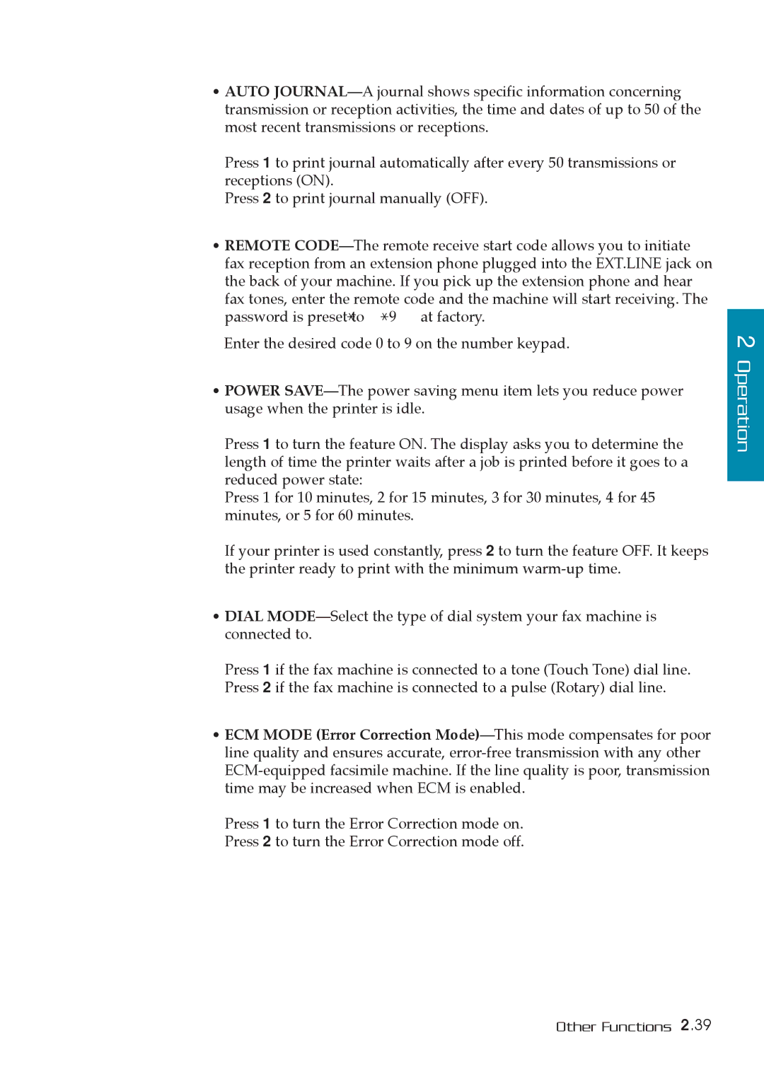 Samsung MSYS 5200 manual Operation 