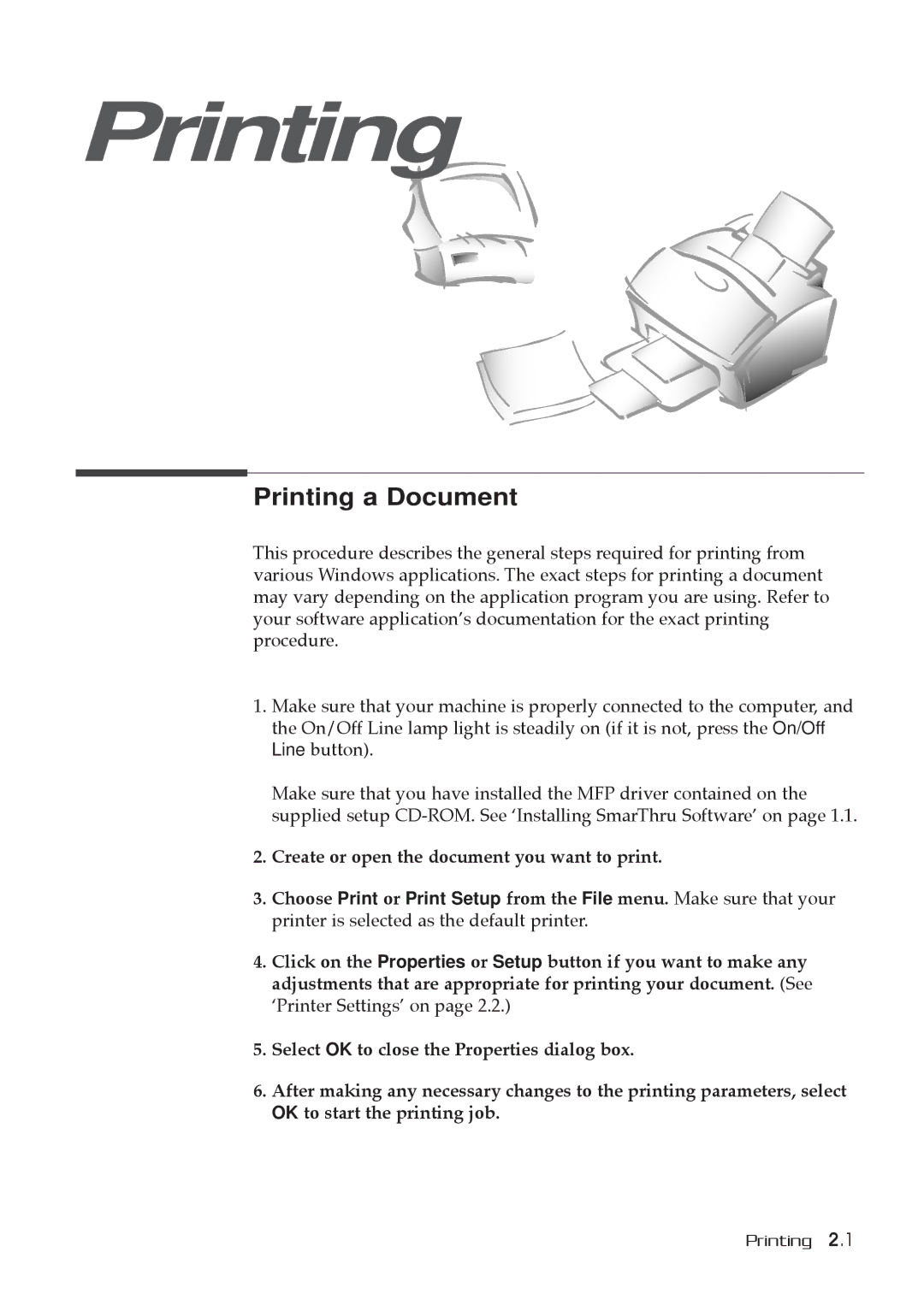 Samsung MSYS 5200 manual Printing a Document 