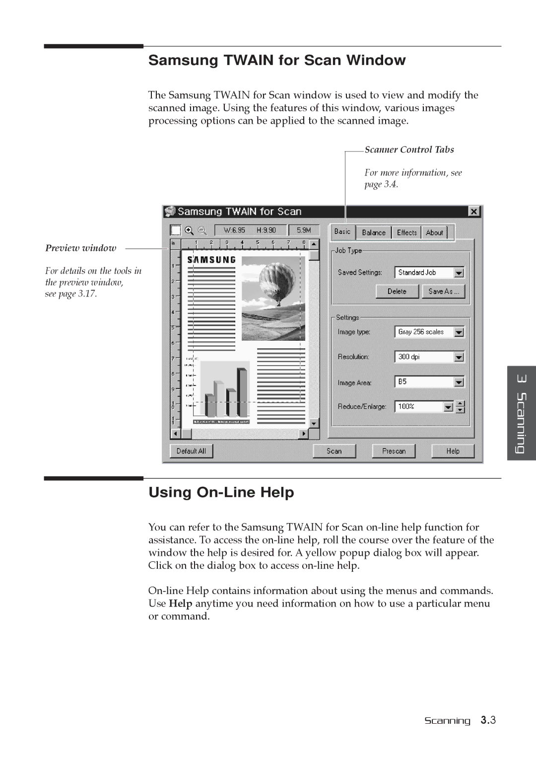 Samsung MSYS 5200 manual Samsung Twain for Scan Window, Using On-Line Help 