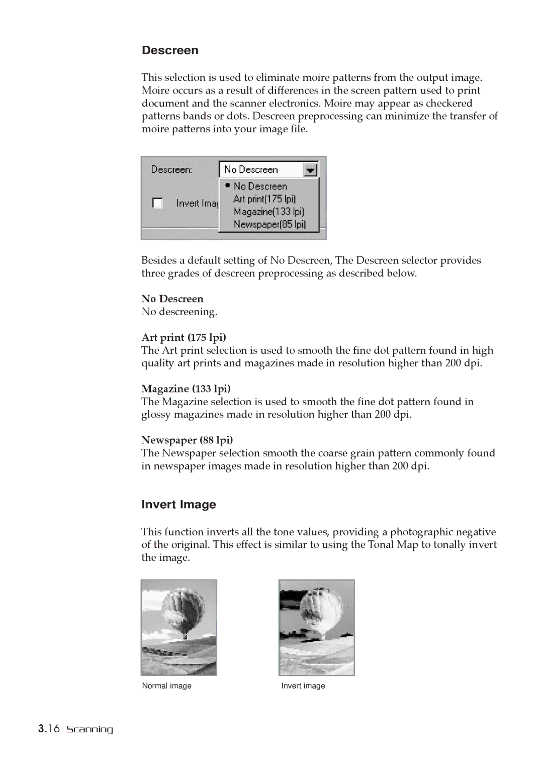 Samsung MSYS 5200 manual Descreen, Invert Image 