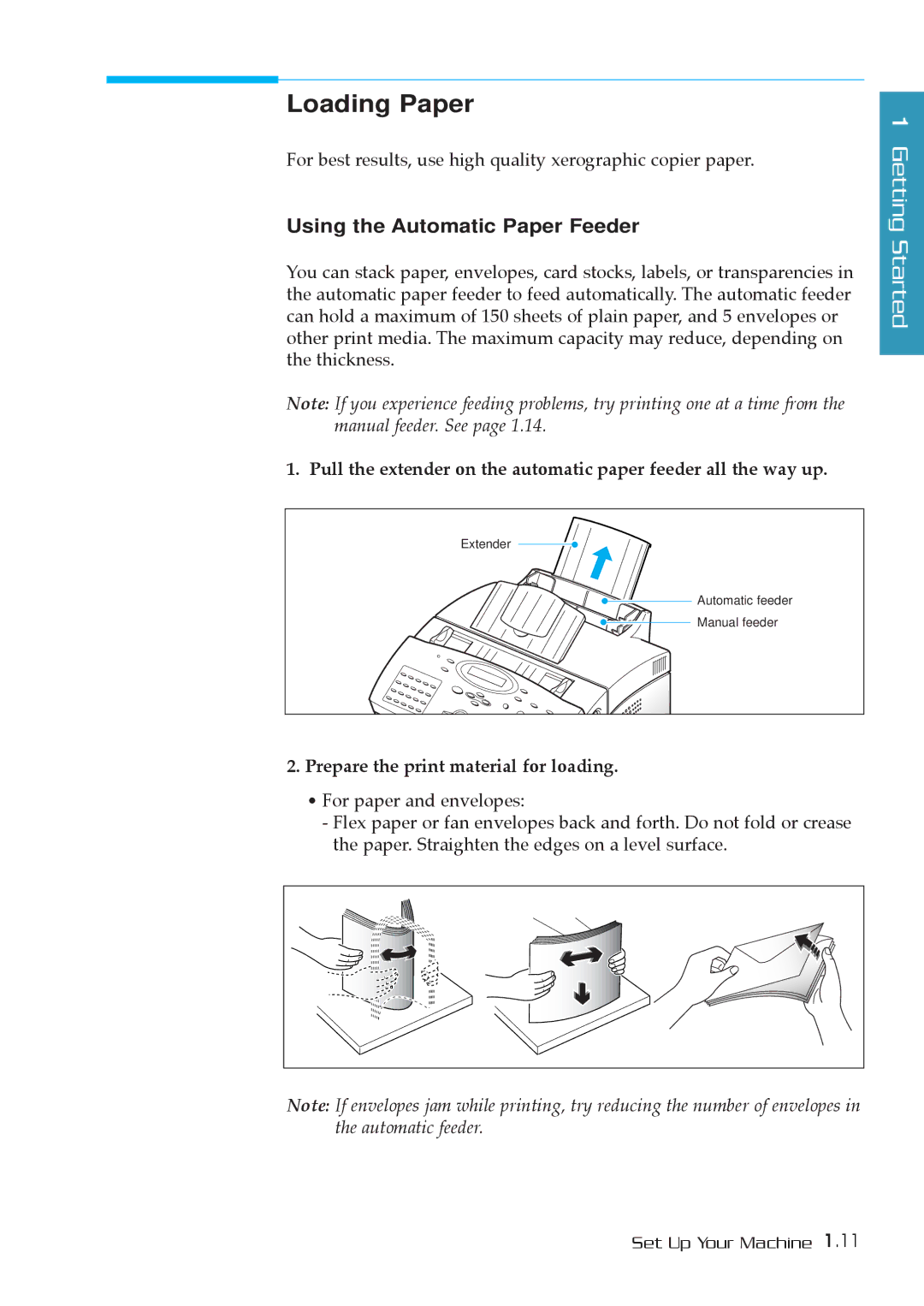 Samsung MSYS 5200 manual Loading Paper, Using the Automatic Paper Feeder, Prepare the print material for loading 