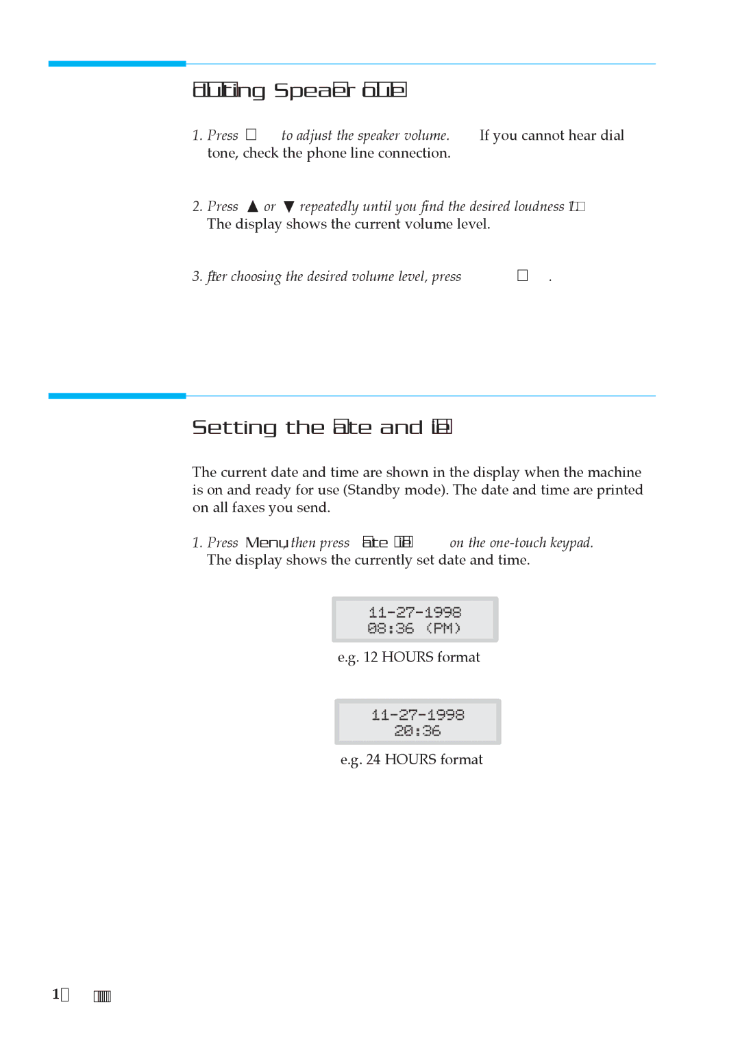 Samsung MSYS 5200 manual Adjusting Speaker Volume, Setting the Date and Time 