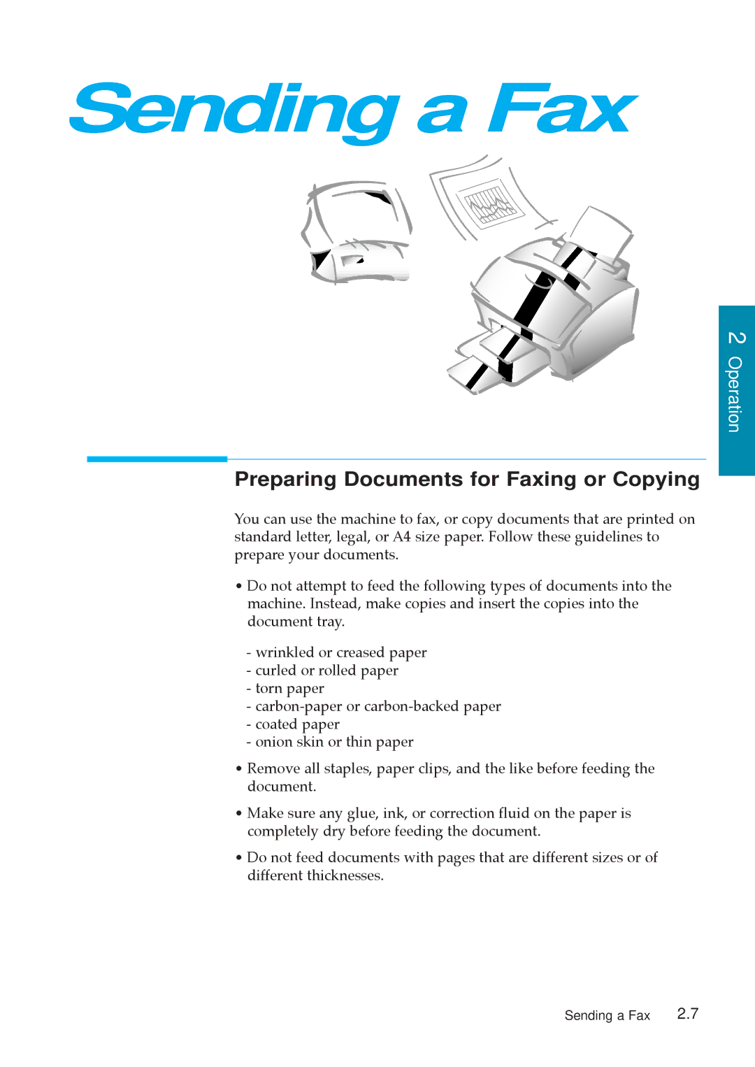 Samsung MSYS 5200 manual Sending a Fax, Preparing Documents for Faxing or Copying 