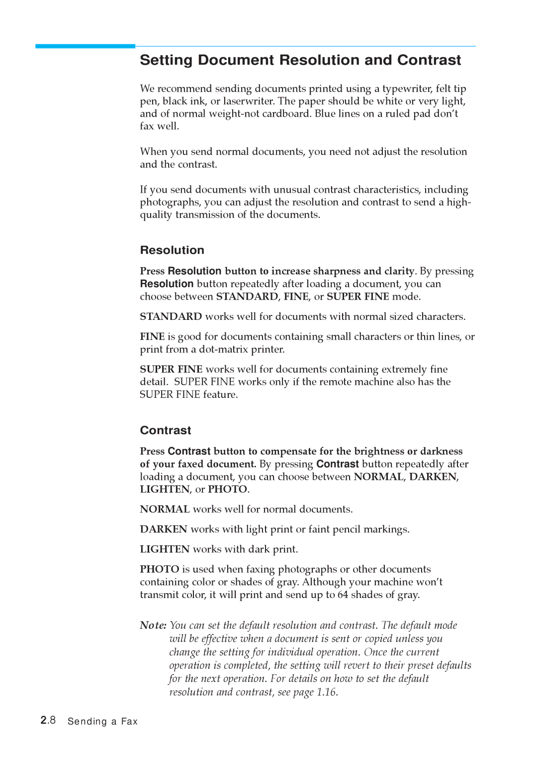 Samsung MSYS 5200 manual Setting Document Resolution and Contrast 