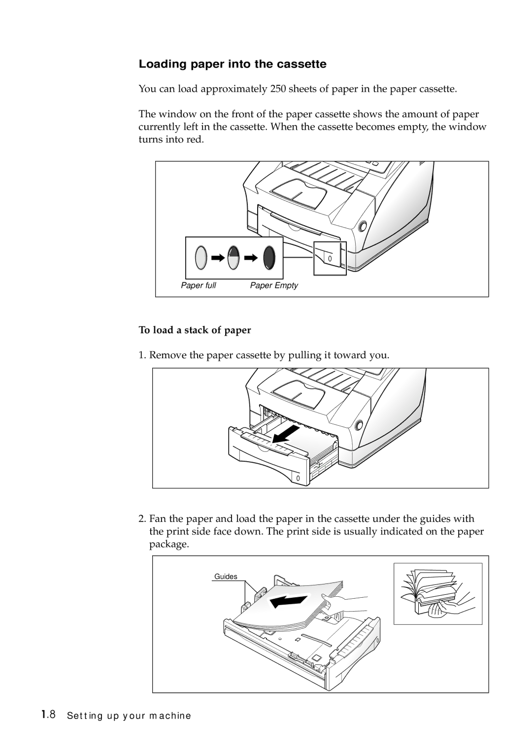 Samsung Msys 6750 manual Loading paper into the cassette, To load a stack of paper 