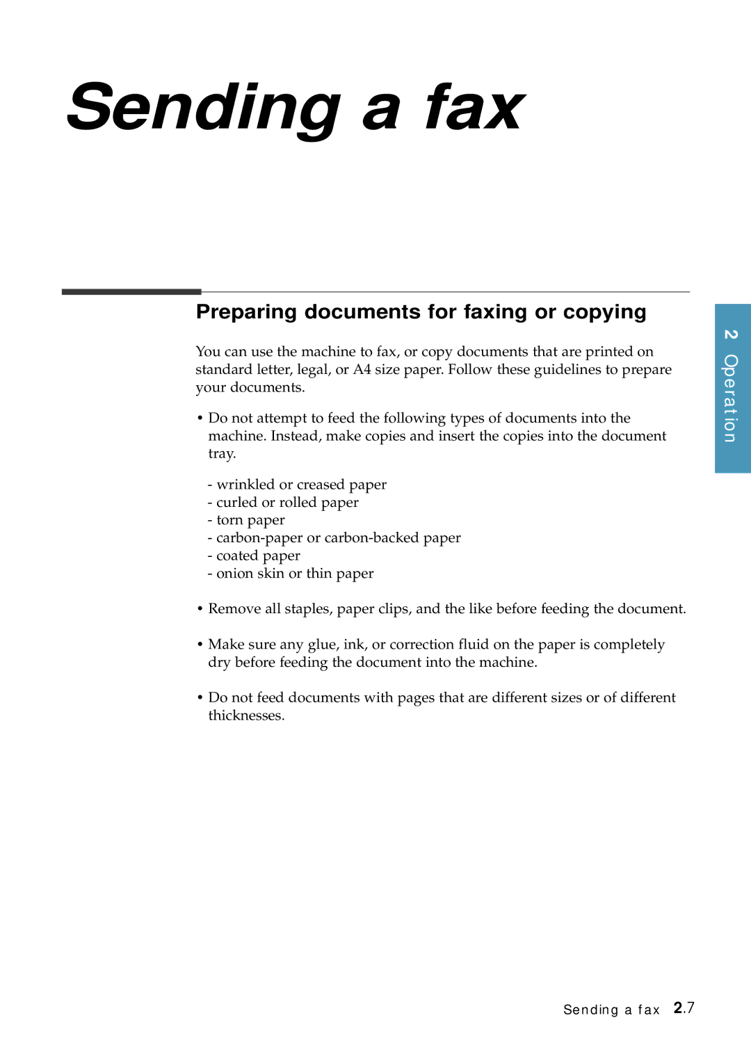 Samsung Msys 6750 manual Sending a fax, Preparing documents for faxing or copying 