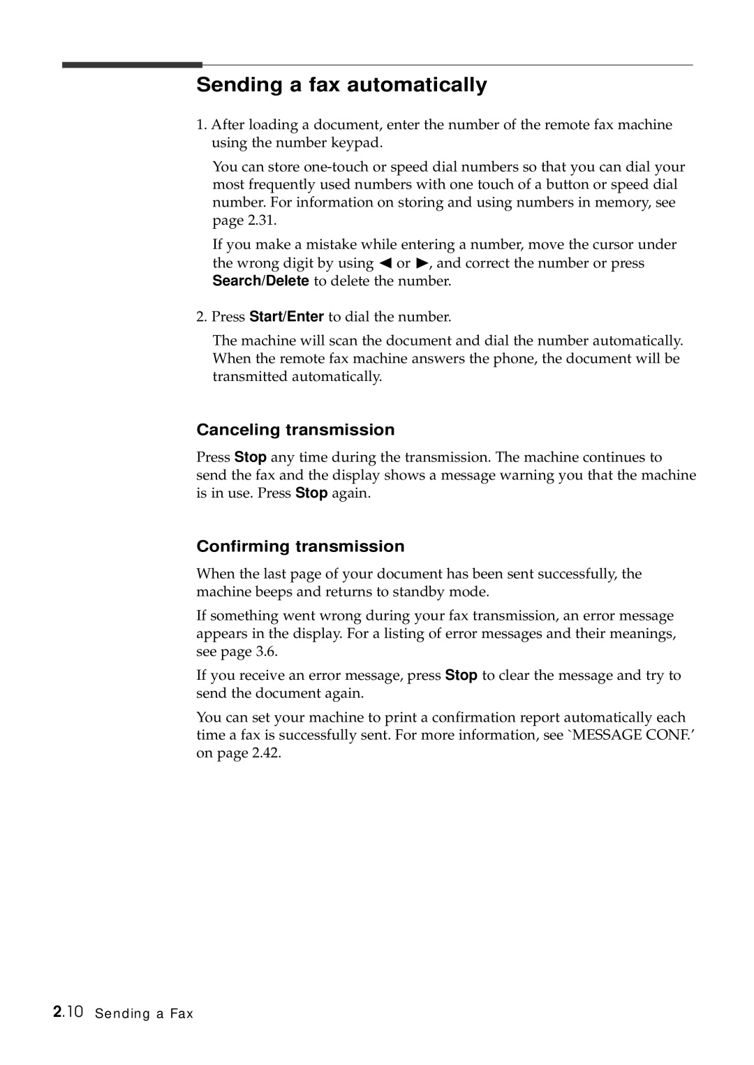 Samsung Msys 6750 manual Sending a fax automatically, Canceling transmission, Confirming transmission 