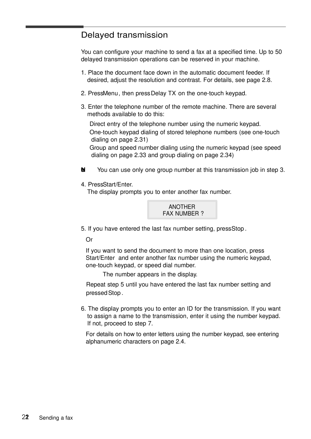 Samsung Msys 6750 manual Delayed transmission, Another FAX Number ? 