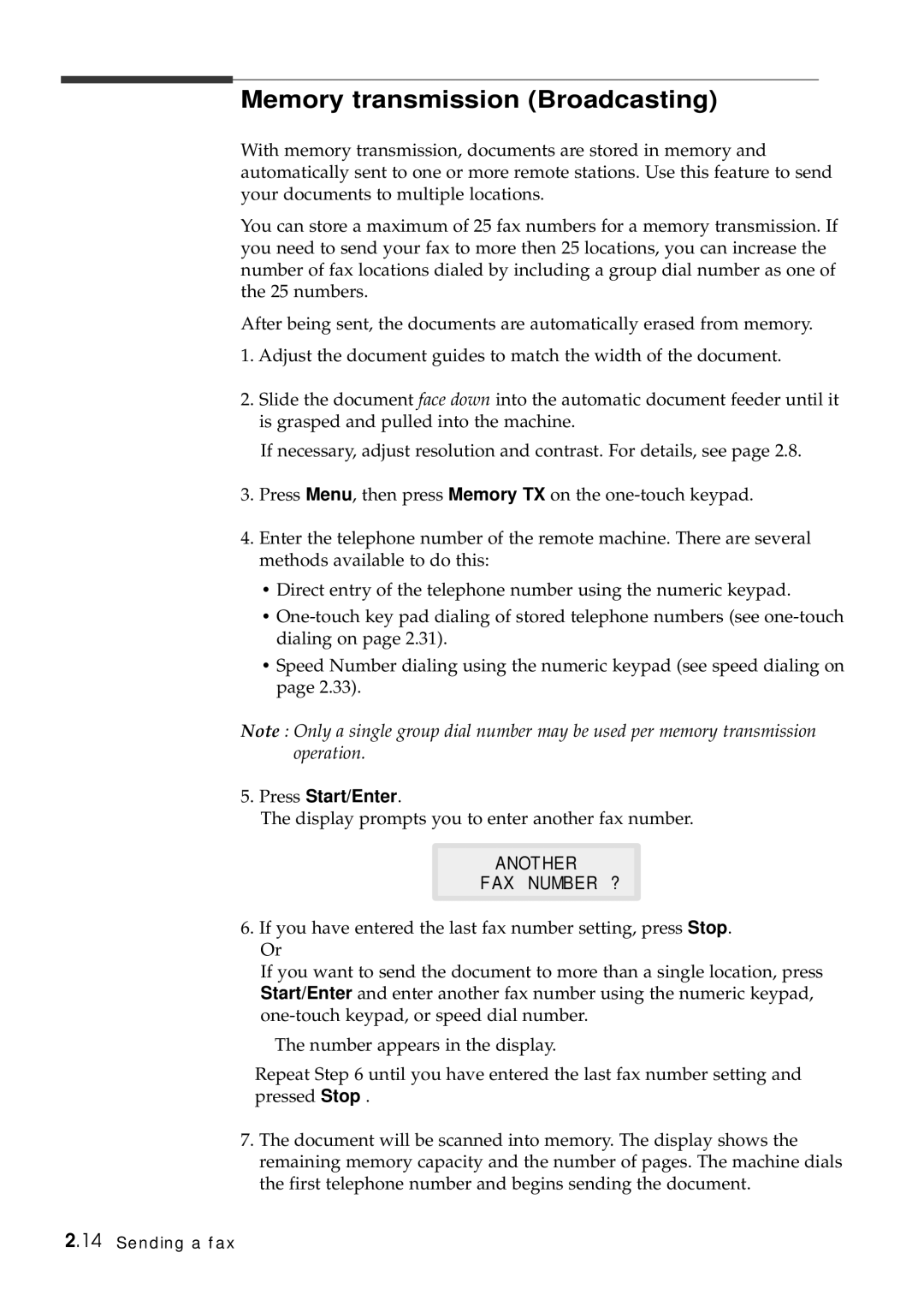 Samsung Msys 6750 manual Memory transmission Broadcasting 