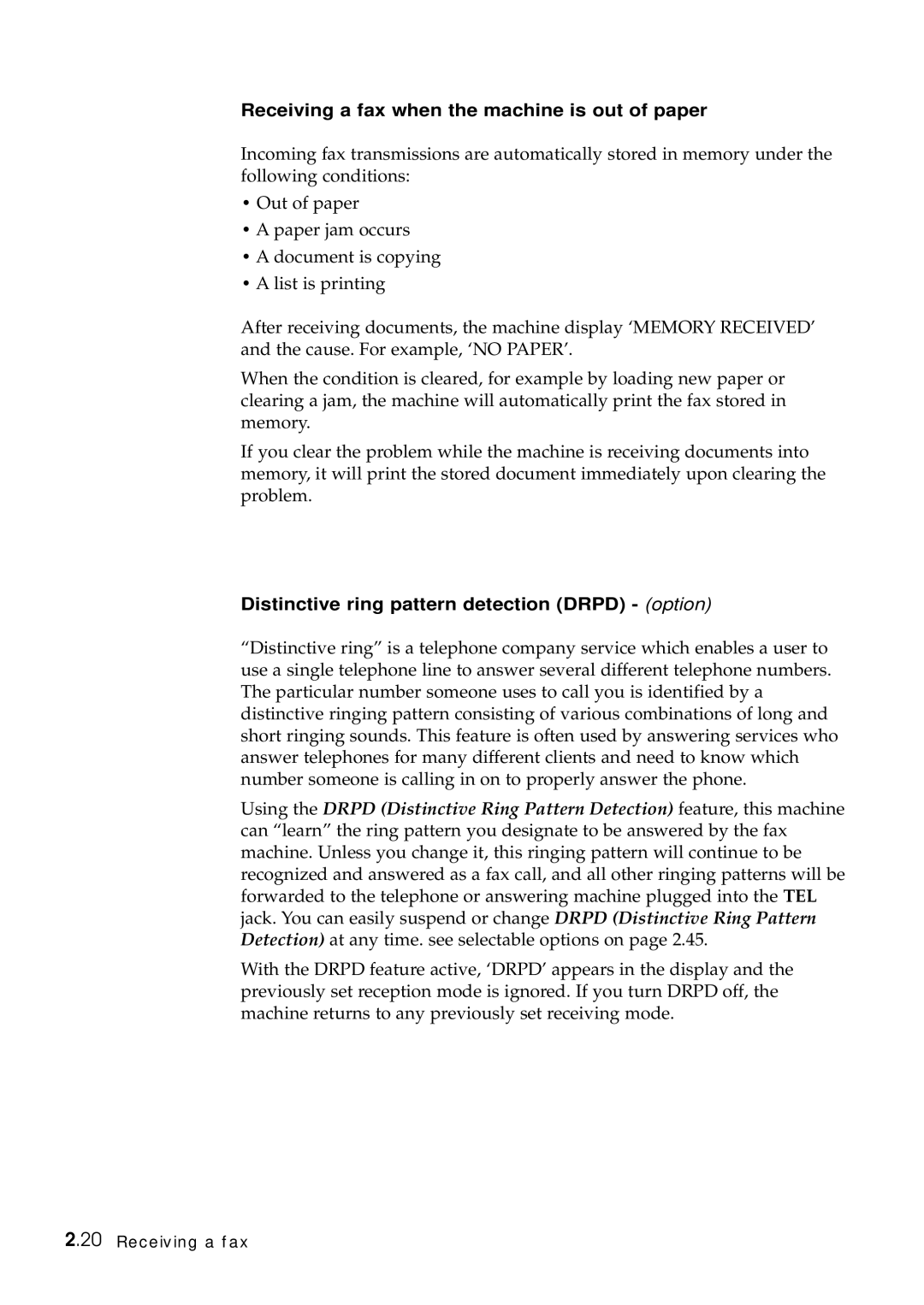 Samsung Msys 6750 manual Receiving a fax when the machine is out of paper 