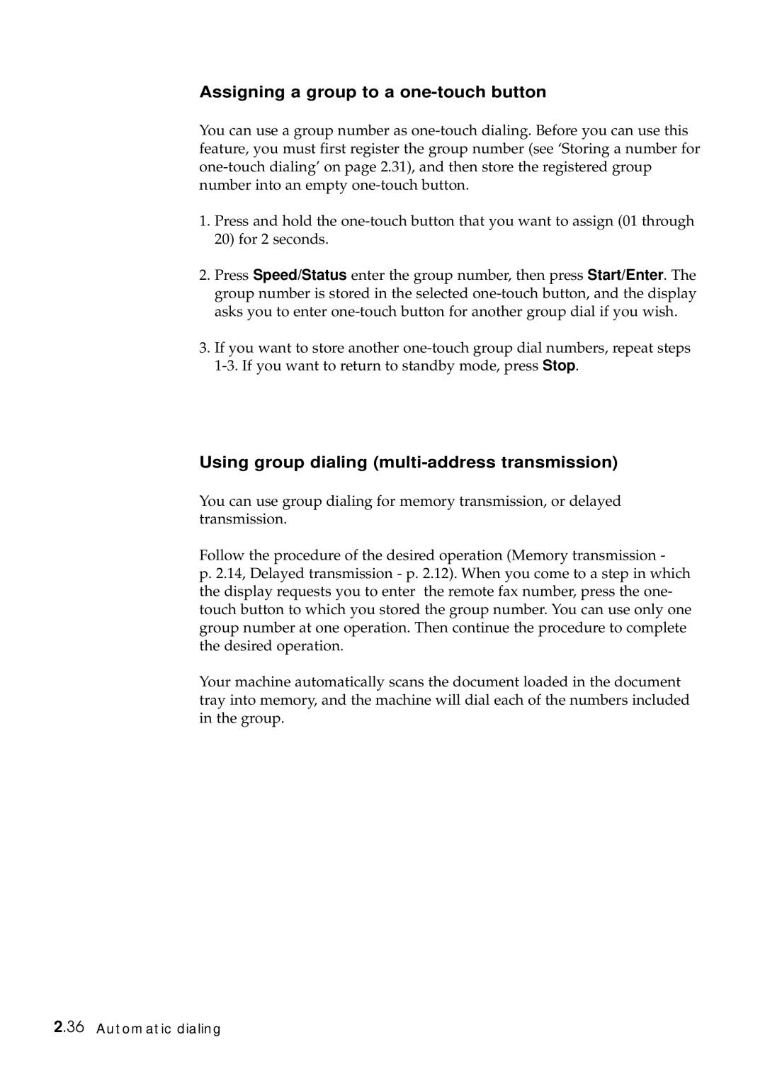 Samsung Msys 6750 manual Assigning a group to a one-touch button, Using group dialing multi-address transmission 