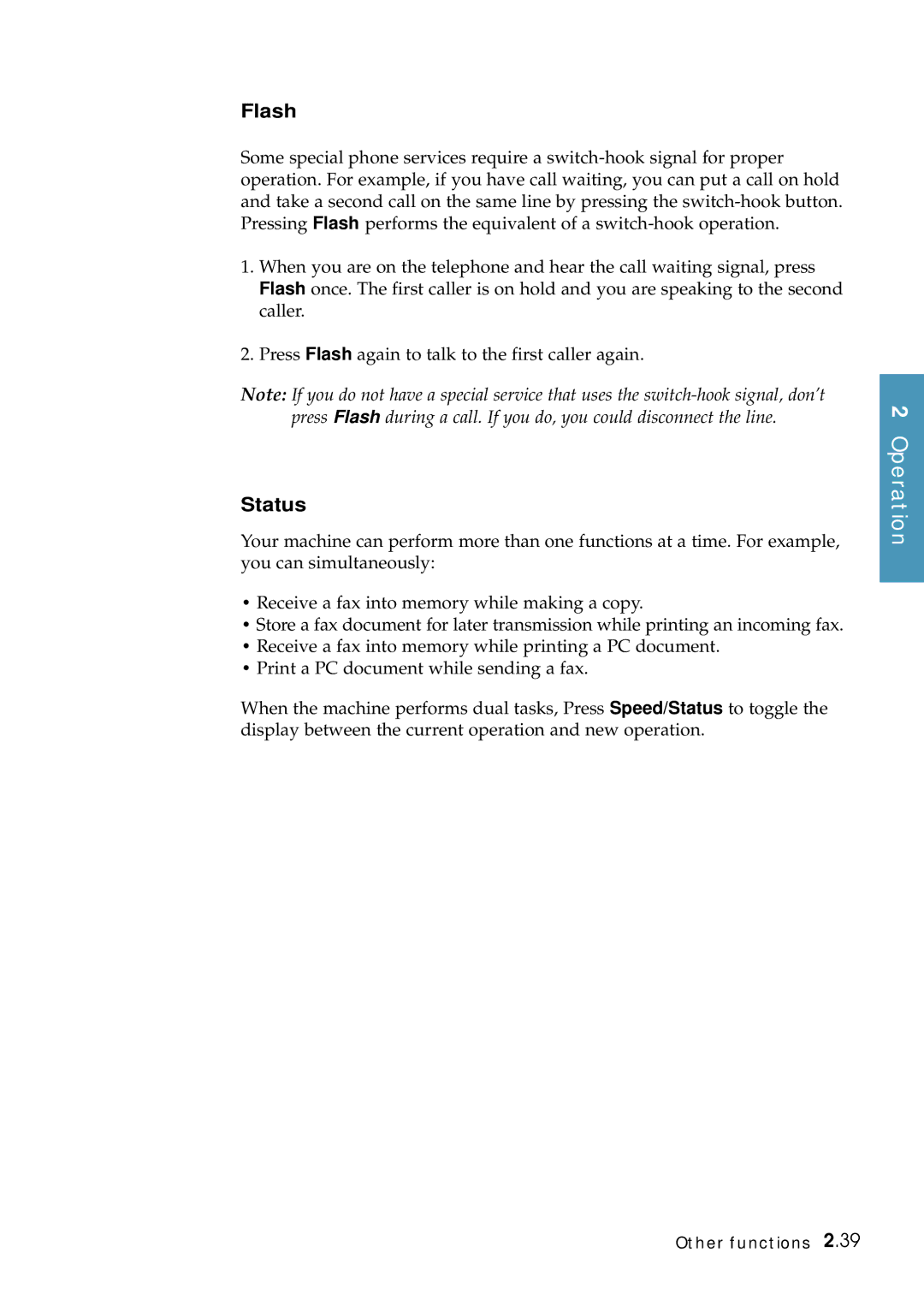 Samsung Msys 6750 manual Flash, Status 