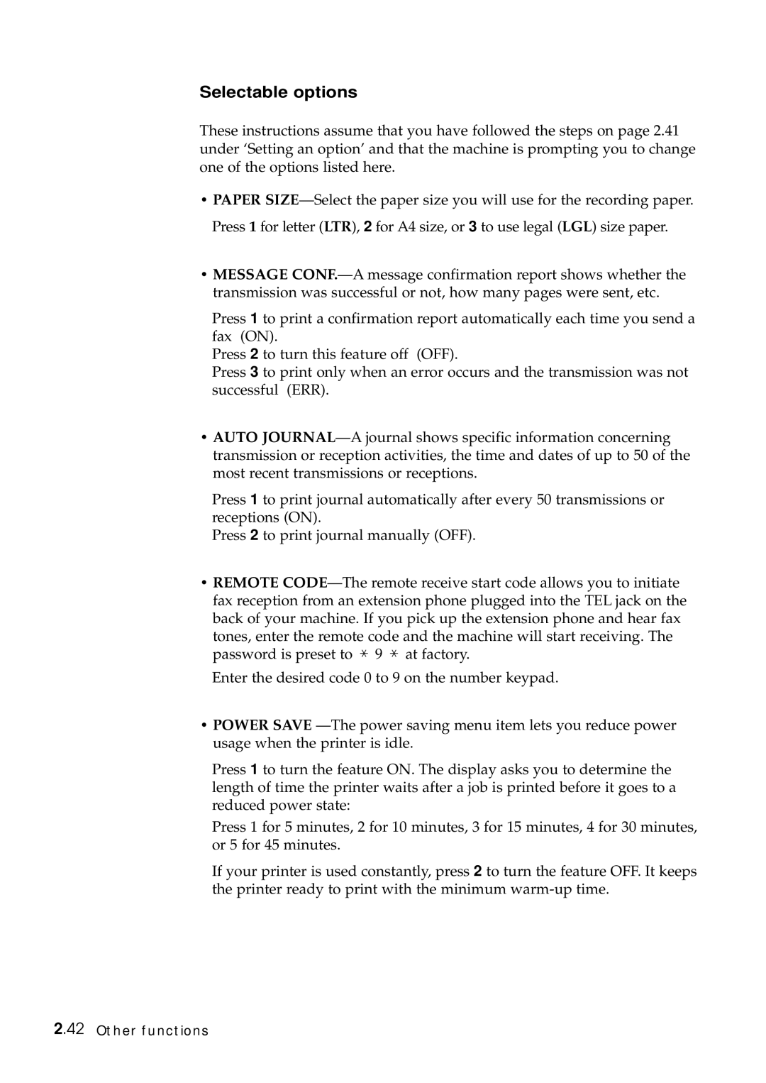 Samsung Msys 6750 manual Selectable options 