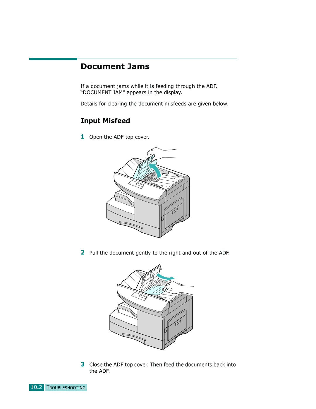 Samsung Msys 835P, Msys 830, Msys SF-830 manual Document Jams, Input Misfeed 