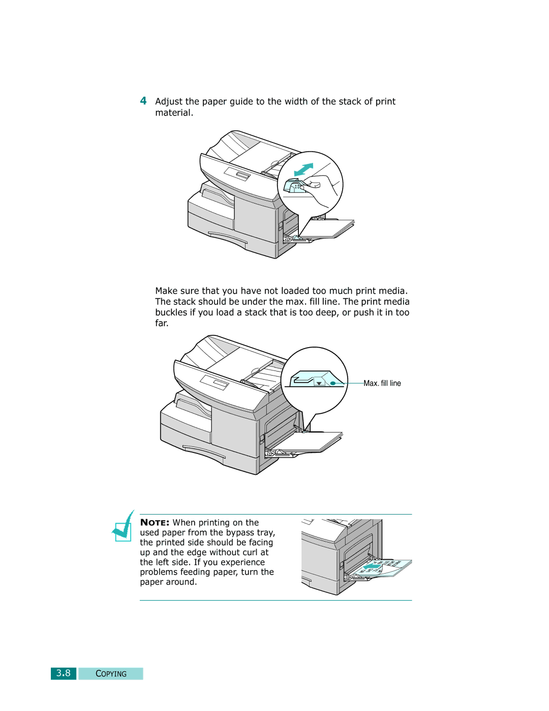 Samsung Msys 835P, Msys 830, Msys SF-830 manual Max. ﬁll line 