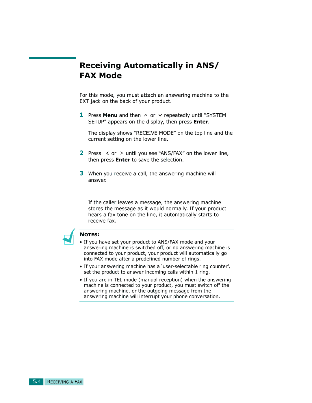 Samsung Msys SF-830, Msys 830, Msys 835P manual Receiving Automatically in ANS/ FAX Mode 