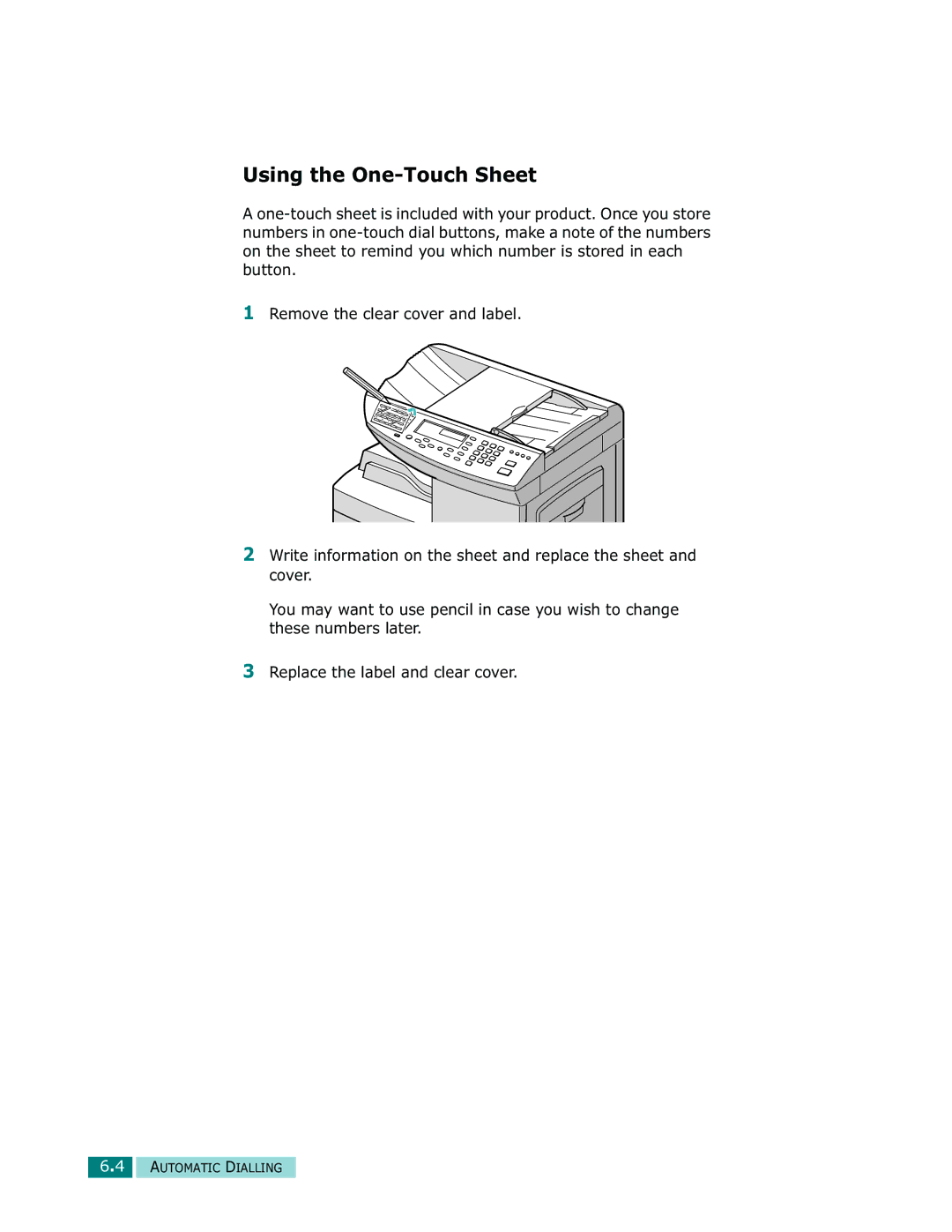 Samsung Msys SF-830, Msys 830, Msys 835P manual Using the One-Touch Sheet 