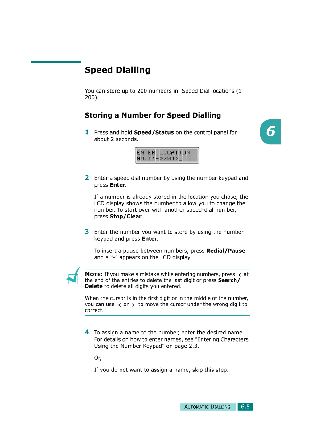 Samsung Msys 835P, Msys 830, Msys SF-830 manual Storing a Number for Speed Dialling 