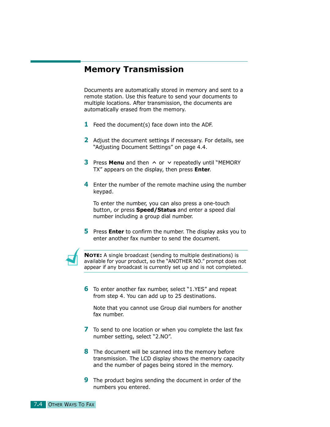 Samsung Msys 835P, Msys 830, Msys SF-830 manual Memory Transmission 