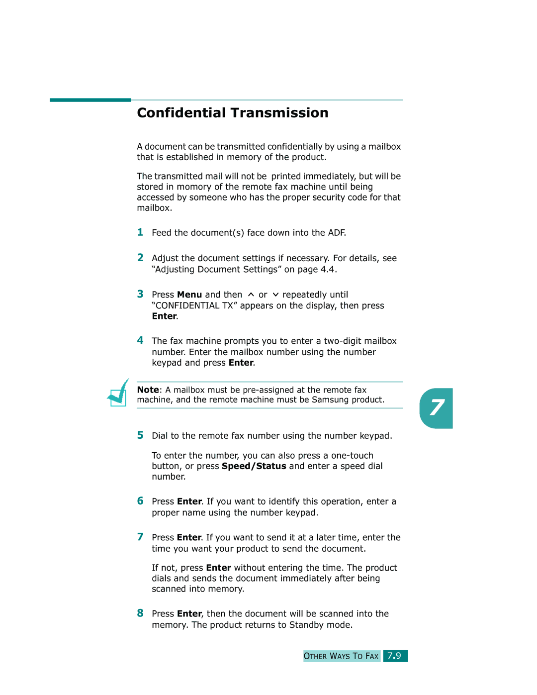 Samsung Msys SF-830, Msys 830, Msys 835P manual Confidential Transmission 