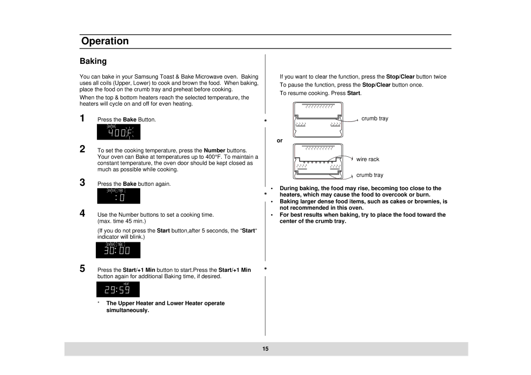 Samsung MT1044CB, MT1044BB, DE68-02434A owner manual Baking 