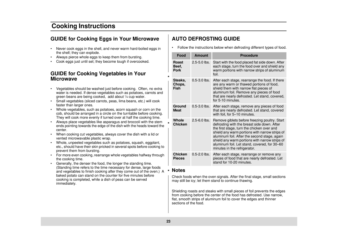 Samsung DE68-02434A, MT1044CB Guide for Cooking Eggs in Your Microwave, Guide for Cooking Vegetables in Your Microwave 