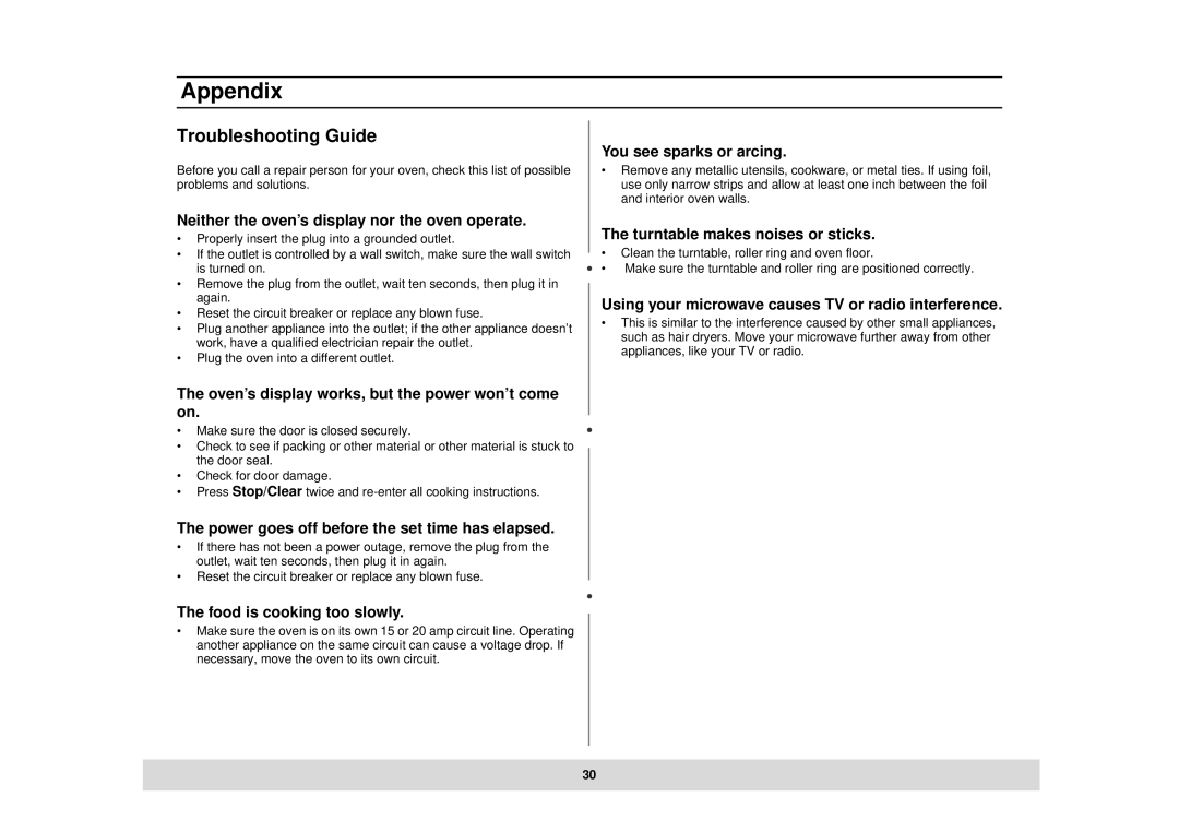 Samsung MT1044CB, MT1044BB, DE68-02434A owner manual Appendix, Troubleshooting Guide 