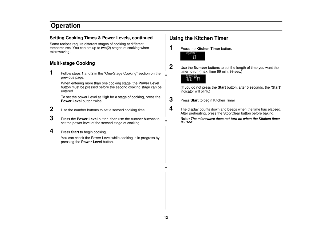 Samsung MT1066SB, MT1044WB, MT1088SB owner manual Using the Kitchen Timer, Multi-stage Cooking 