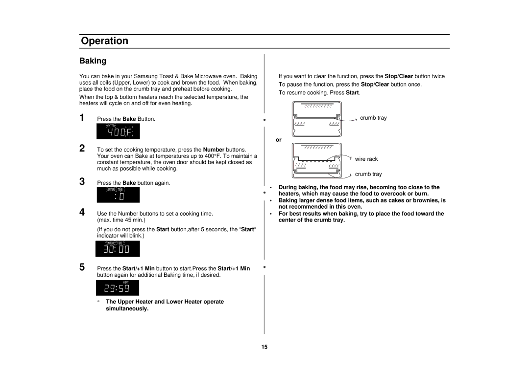 Samsung MT1044WB, MT1066SB, MT1088SB owner manual Baking 