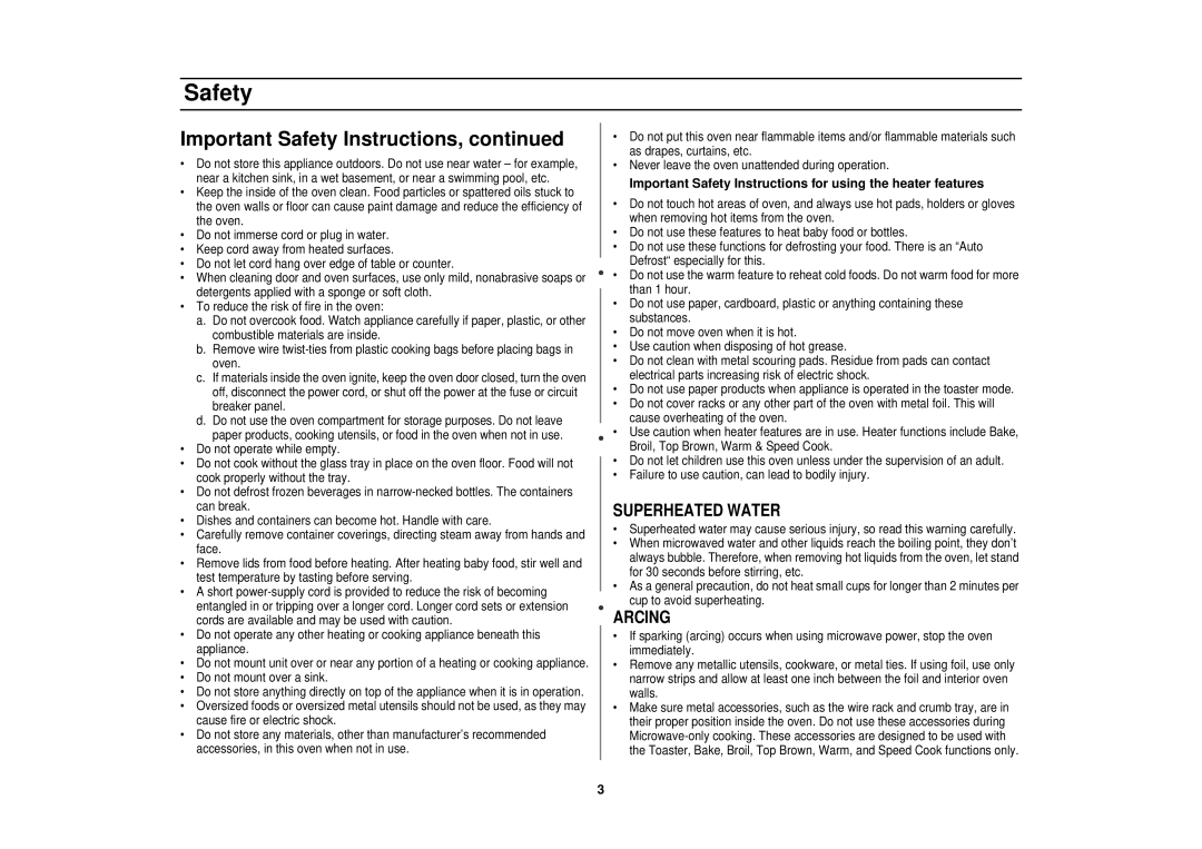 Samsung MT1044WB, MT1066SB, MT1088SB owner manual Important Safety Instructions for using the heater features 