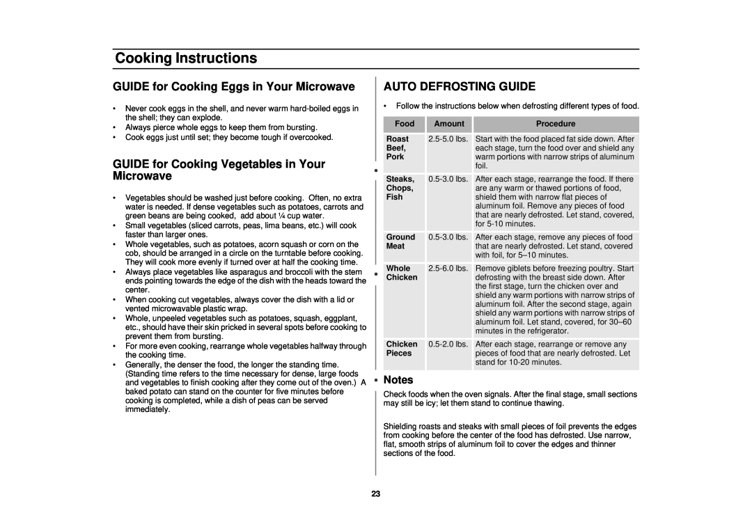 Samsung MT1088SB, MT1044WB GUIDE for Cooking Eggs in Your Microwave, GUIDE for Cooking Vegetables in Your Microwave 
