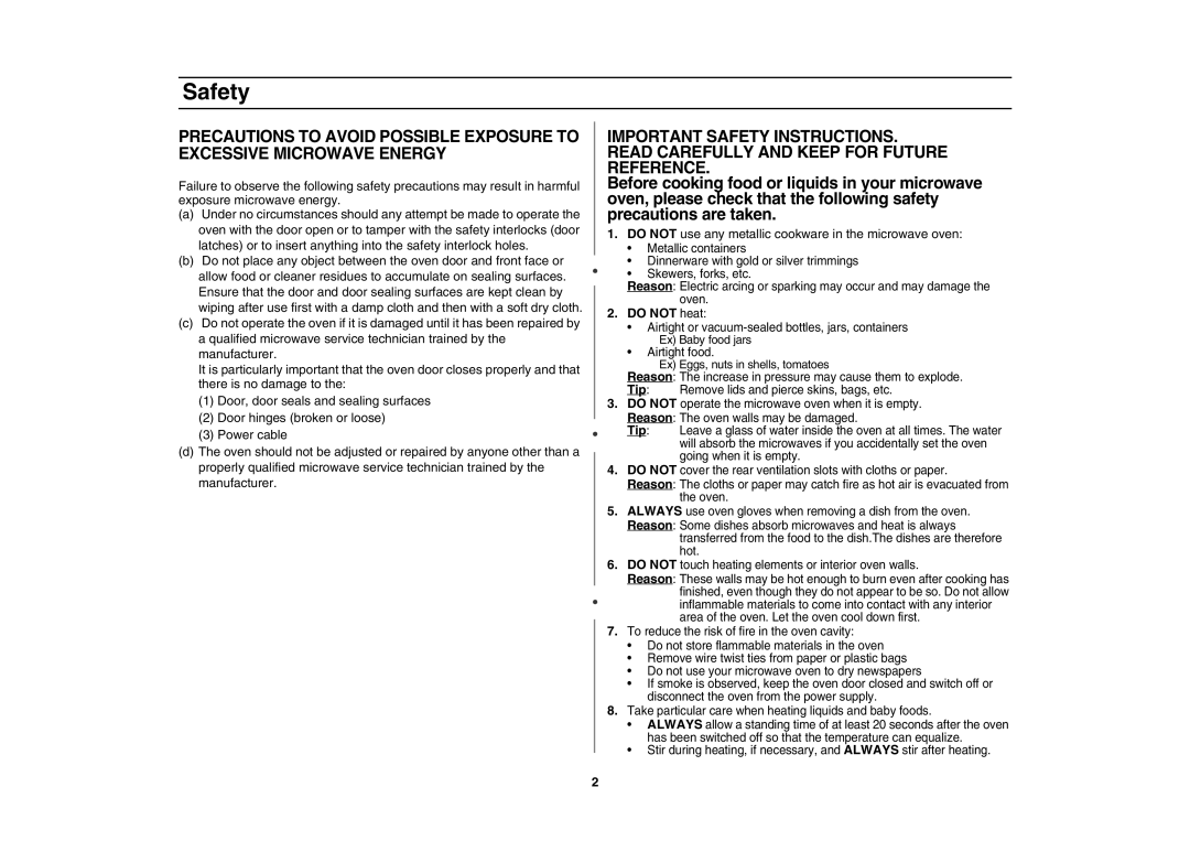 Samsung MT1066SE/ZAM manual Safety, Do not heat 