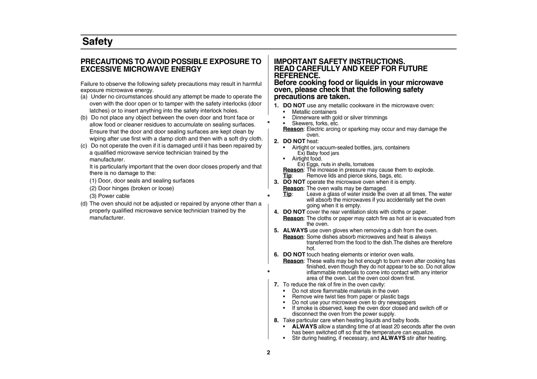 Samsung MT1088SB-B/ZAM manual Safety, Do not heat 