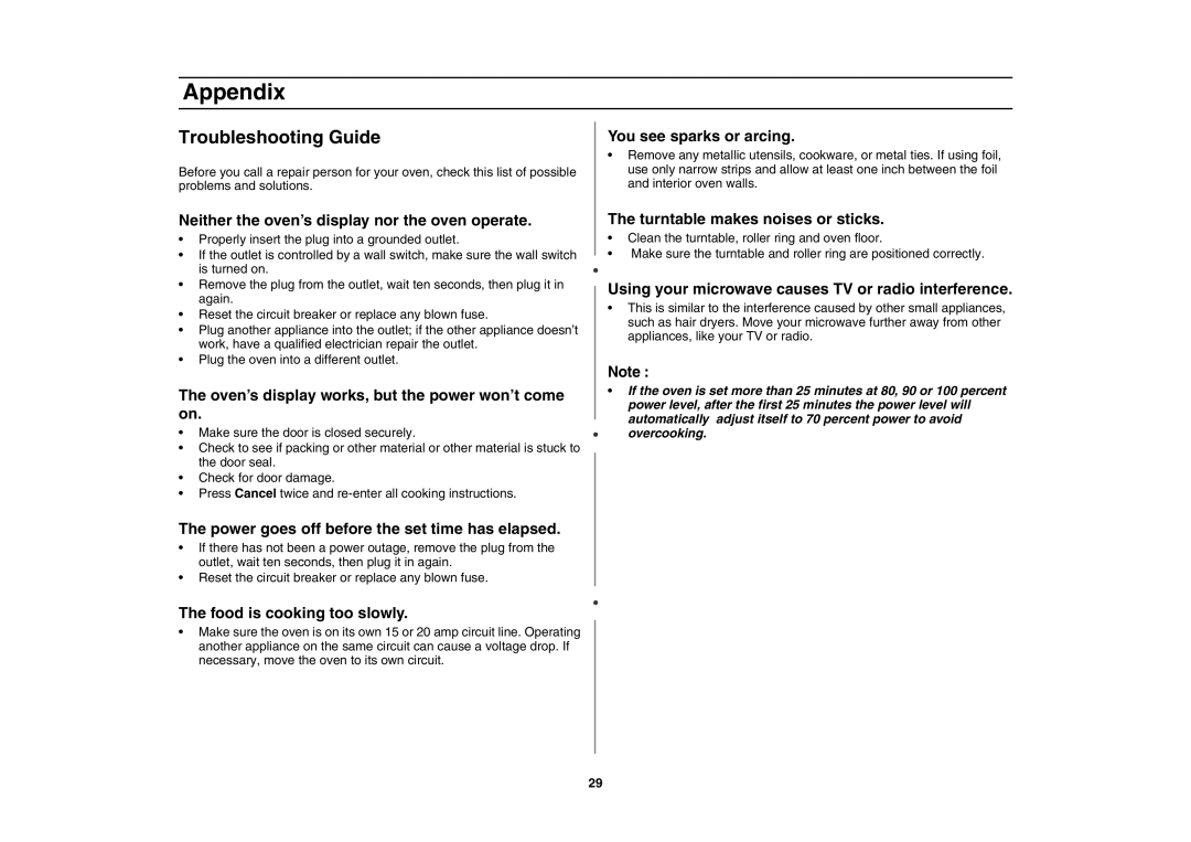 Samsung MT1088SB-B/ZAM manual Appendix, Troubleshooting Guide 