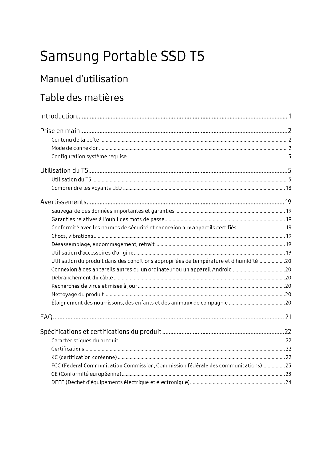 Samsung MU-PA2T0B/EU, MU-PA1T0B/EU, MU-PA250B/EU, MU-PA500B/EU manual Manuel dutilisation Table des matières 