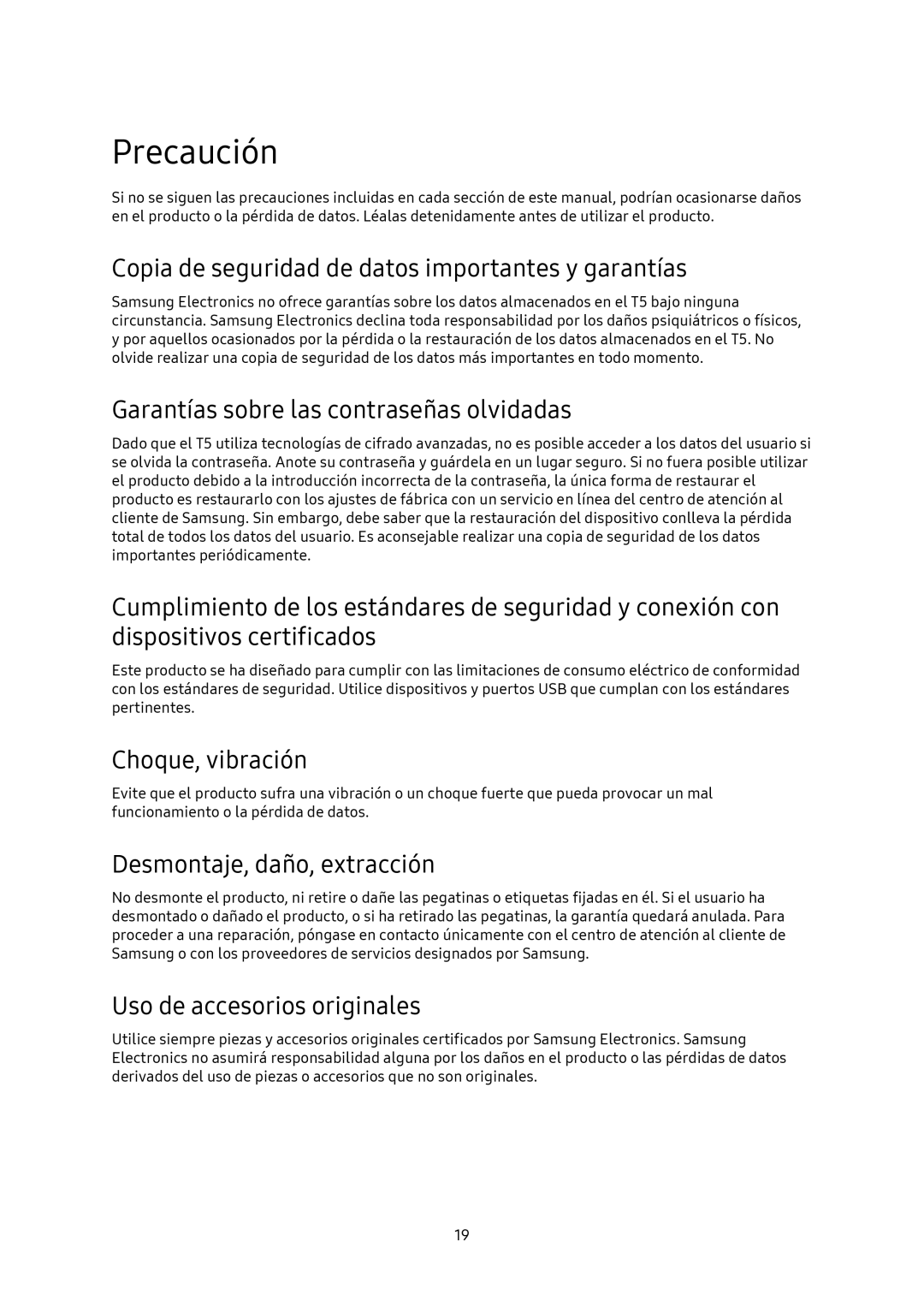 Samsung MU-PA500B/EU, MU-PA1T0B/EU, MU-PA250B/EU, MU-PA2T0B/EU manual Precaución 