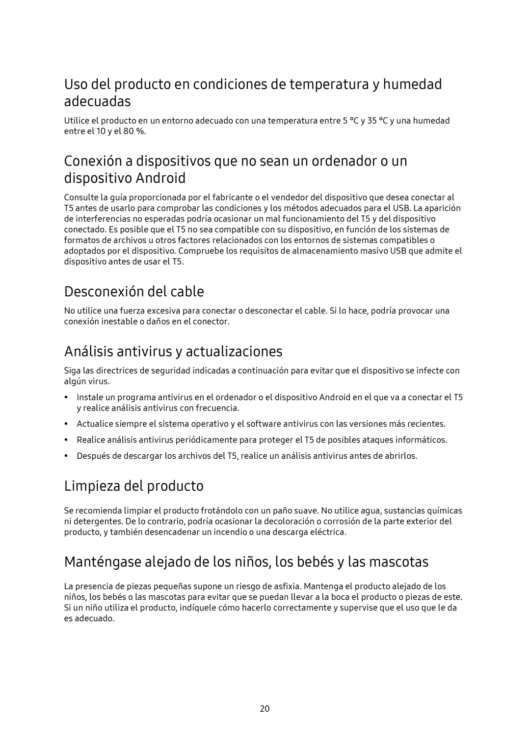 Samsung MU-PA2T0B/EU, MU-PA1T0B/EU manual Desconexión del cable, Análisis antivirus y actualizaciones, Limpieza del producto 