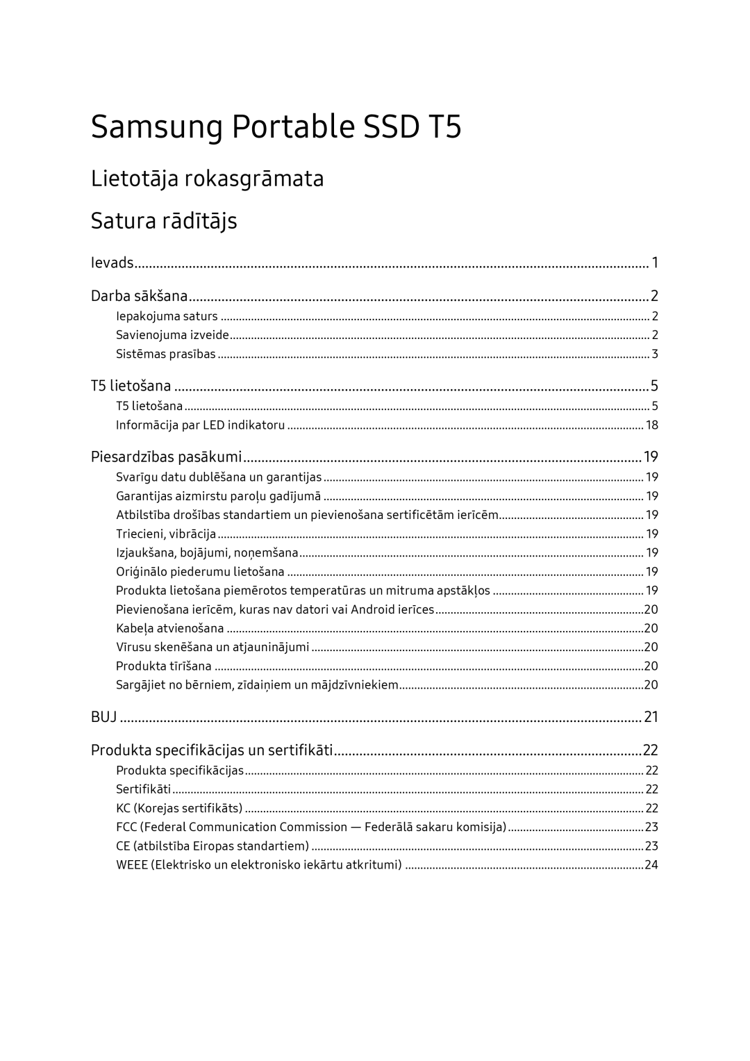 Samsung MU-PA2T0B/EU, MU-PA1T0B/EU, MU-PA250B/EU, MU-PA500B/EU manual Lietotāja rokasgrāmata Satura rādītājs 