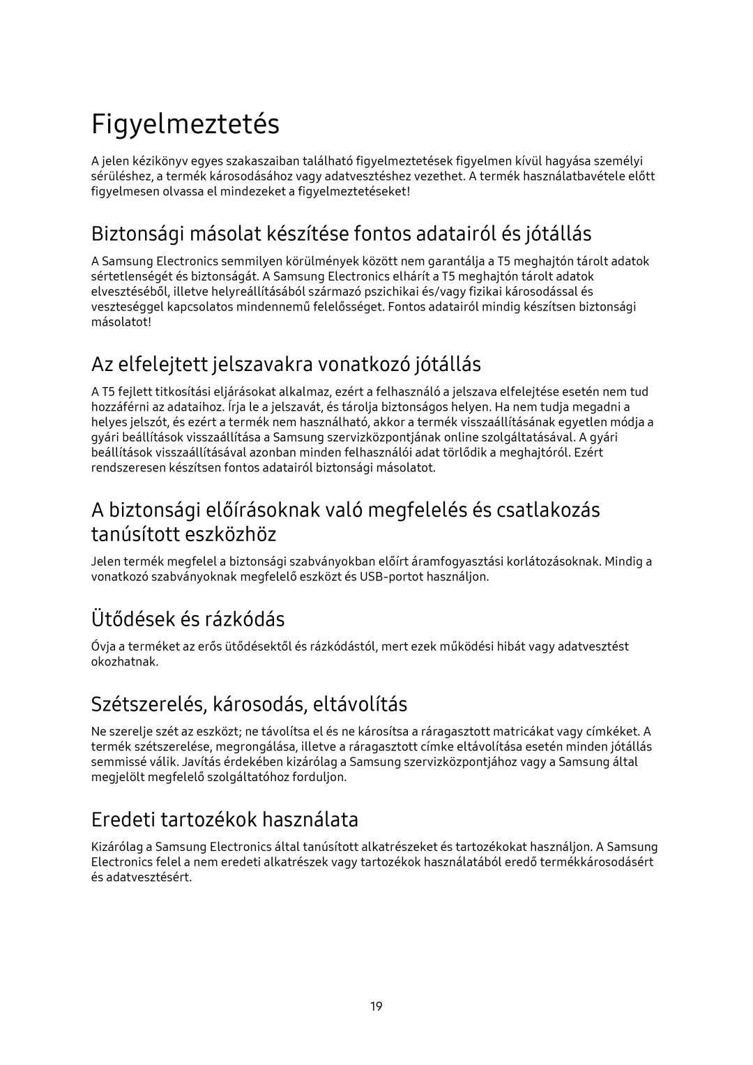 Samsung MU-PA500B/EU, MU-PA1T0B/EU, MU-PA250B/EU, MU-PA2T0B/EU manual Figyelmeztetés 