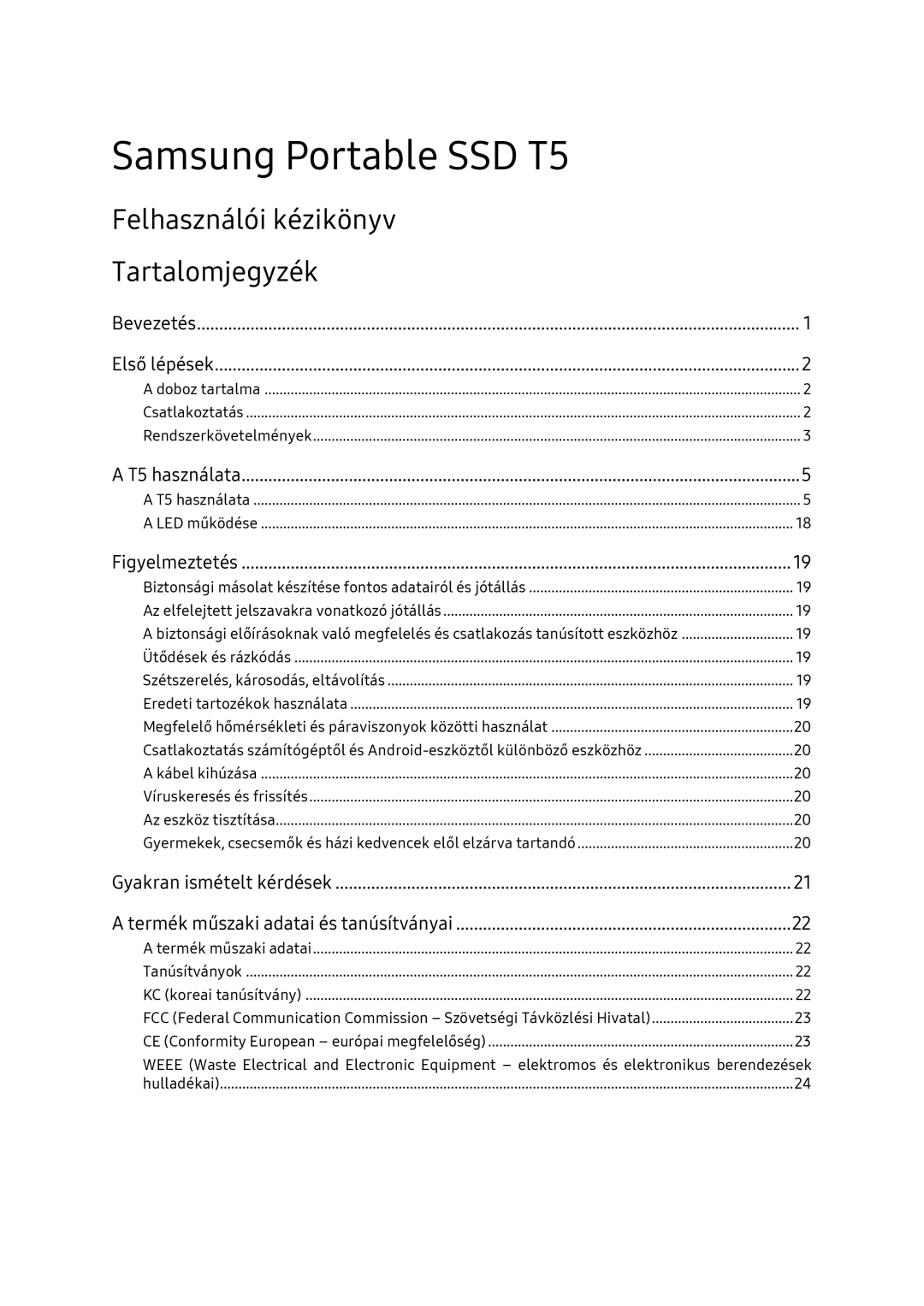 Samsung MU-PA2T0B/EU, MU-PA1T0B/EU, MU-PA250B/EU, MU-PA500B/EU manual Felhasználói kézikönyv Tartalomjegyzék 