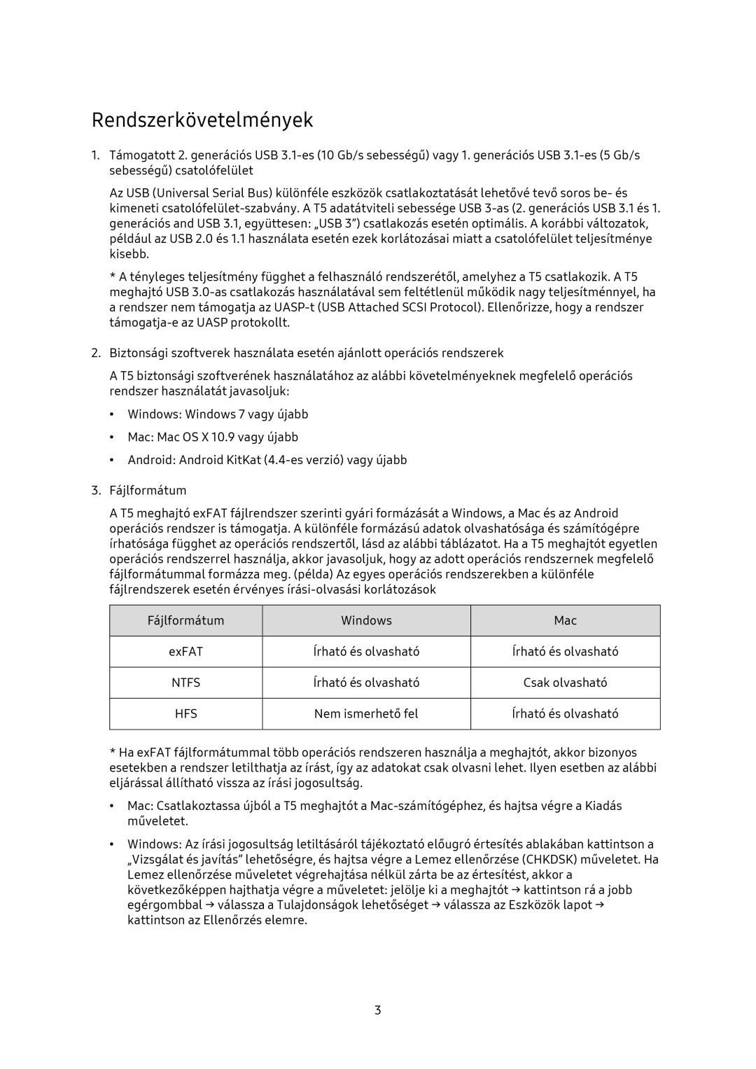 Samsung MU-PA500B/EU, MU-PA1T0B/EU, MU-PA250B/EU, MU-PA2T0B/EU manual Rendszerkövetelmények 