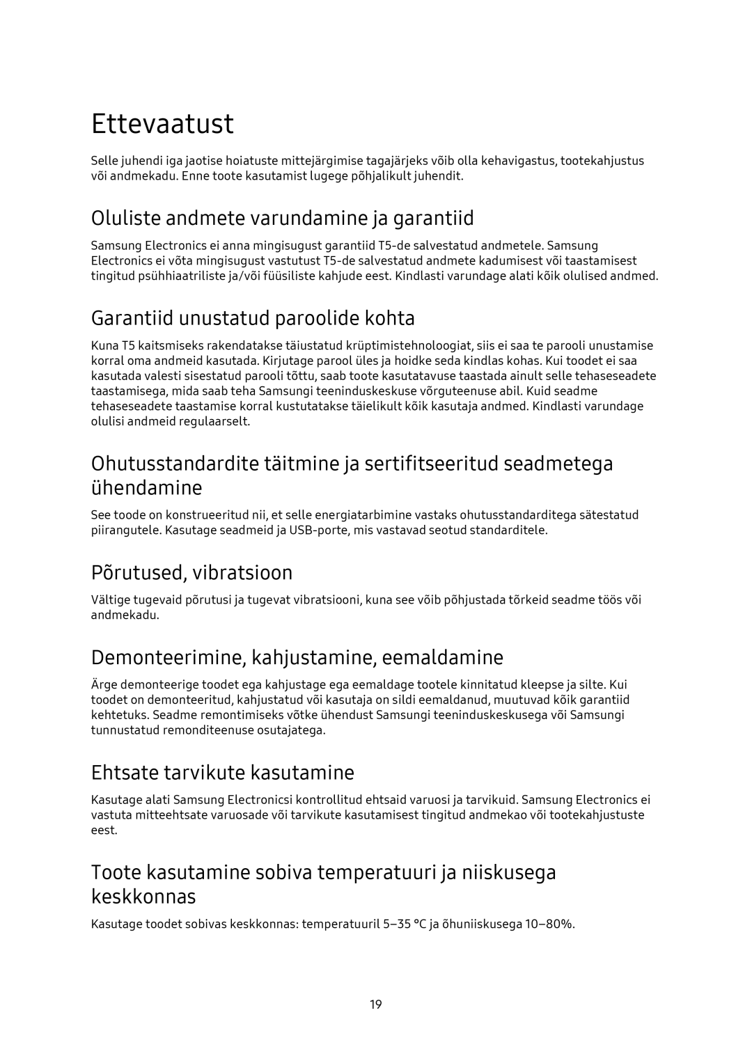 Samsung MU-PA250B/EU, MU-PA1T0B/EU, MU-PA500B/EU manual Ettevaatust 