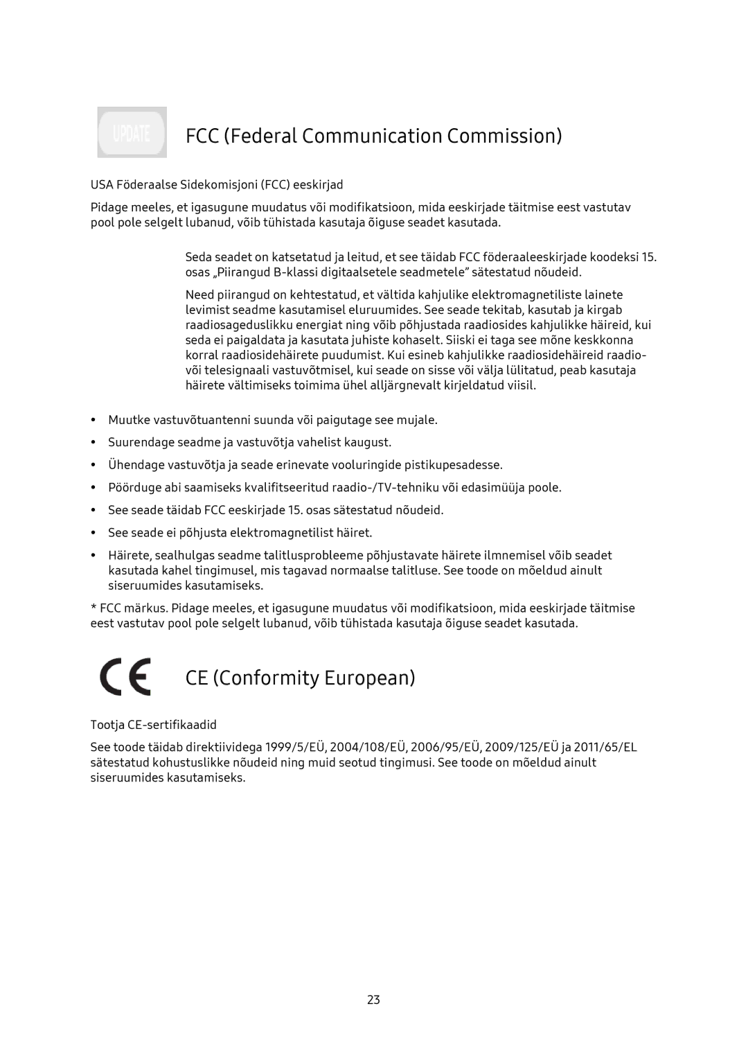 Samsung MU-PA500B/EU, MU-PA1T0B/EU, MU-PA250B/EU manual FCC Federal Communication Commission, CE Conformity European 