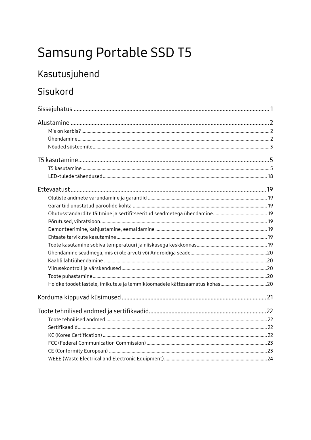 Samsung MU-PA1T0B/EU, MU-PA250B/EU, MU-PA500B/EU manual Kasutusjuhend Sisukord 