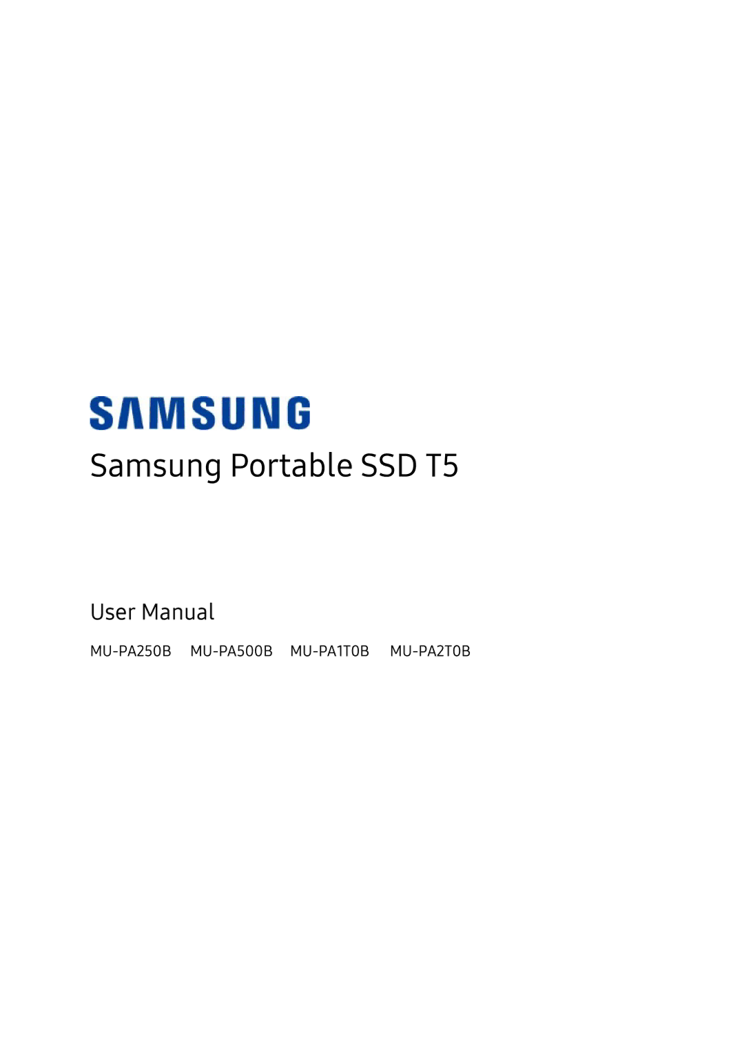 Samsung MU-PA250B/EU, MU-PA1T0B/EU, MU-PT2T0B/EU, MU-PT500B/EU, MU-PA500B/EU, MU-PA2T0B/EU manual Samsung Portable SSD T5 