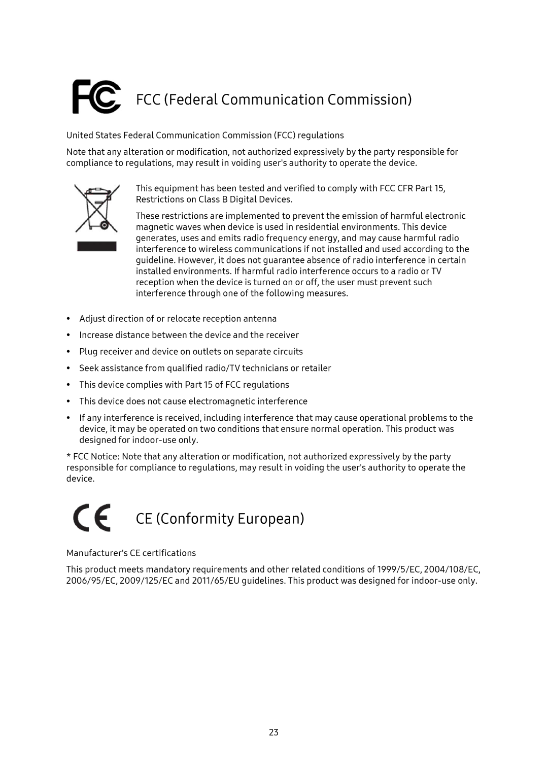 Samsung MU-PA500B/EU, MU-PA1T0B/EU, MU-PA250B/EU, MU-PT2T0B/EU FCC Federal Communication Commission, CE Conformity European 